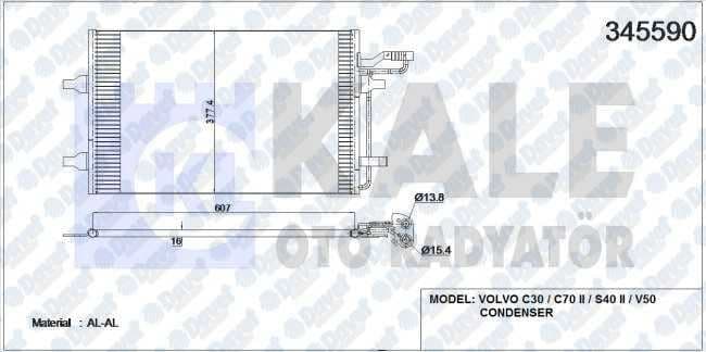 KALE 345590 Klima Radyatoru Volvo C30 / C70 Ii / S40 Ii / V50 (Al/Al) (Kurutucu Ile)